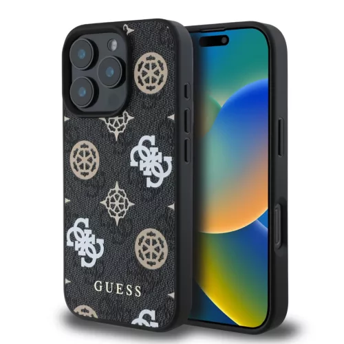 Guess iPhone 16 Pro Max PU 4G Peony Magsafe Case (GUHMP16XP4PWPK) Magsafe kompatibilis hátlap, tok, fekete