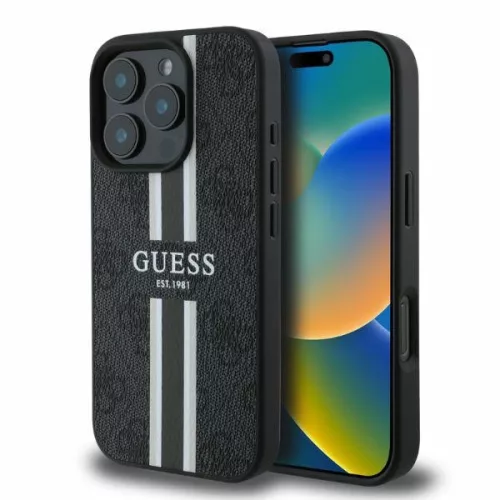 Guess hátlap, tok iPhone 16 Pro Max MagSafe GUHMP16XP4RPSK (4G Printed Stripes), fekete
