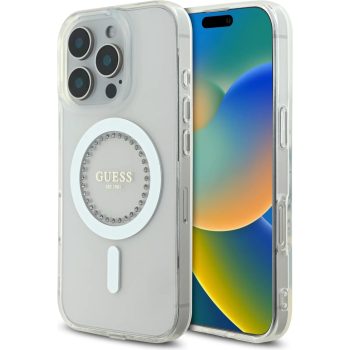   Guess IML Rhinestones Ring MagSafe GUHMP16XPFTDTEH iPhone 16 Pro Max 6.9" hátlap, tok, fehér