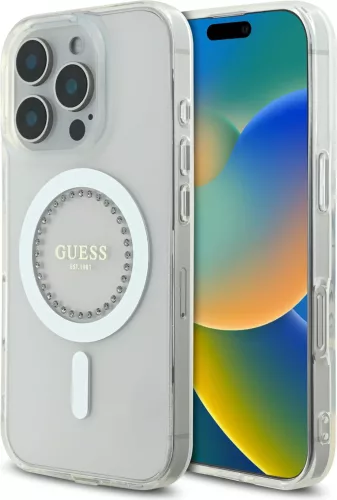 Guess IML Rhinestones Ring MagSafe GUHMP16XPFTDTEH iPhone 16 Pro Max 6.9" hátlap, tok, fehér