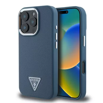   Guess iPhone 16 Pro Max PU Grained Triangle Logo (GUHMP16XPGTSPSB) hátlap, tok, kék