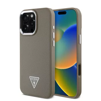   Guess iPhone 16 Pro Max PU Grained Triangle Logo (GUHMP16XPGTSPSW) hátlap, tok, barna