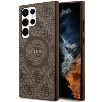   Guess GUHMS24LG4GFRW 4G Collection Leather Metal Logo MagSafe hátlap, tok Samsung Galaxy S24 Ultra, barna
