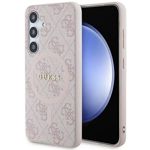 Guess 4G Collection Leather Metal Logo MagSafe hátlap, tok Samsung Galaxy S24 GUHMS24SG4GFRP, rózsaszín (fekete kerettel)