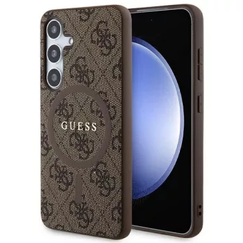   Guess 4G Collection Leather Metal Logo MagSafe hátlap, tok Samsung Galaxy S24 GUHMS24SG4GFRW, barna