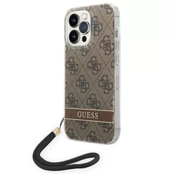   Guess GUOHCP14LH4STW iPhone 14 Pro 6.1 "a hátlap, tok 4G Print Strap, barna