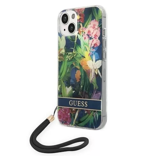 Guess GUOHCP14SHFLSB iPhone 14 6.1 " hátlap, tok Flower Strap, kék
