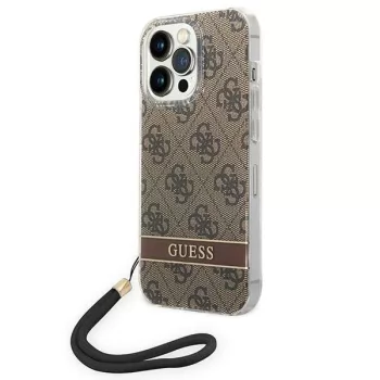   Guess GUOHCP14XH4STW iPhone 14 Pro Max 6.7 "a hátlap, tok 4G Print Strap, barna