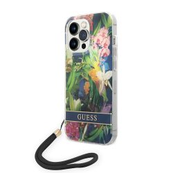   Guess iPhone 14 Pro Max Flower Strap (GUOHCP14XHFLSB) hátlap, tok, sötétkék