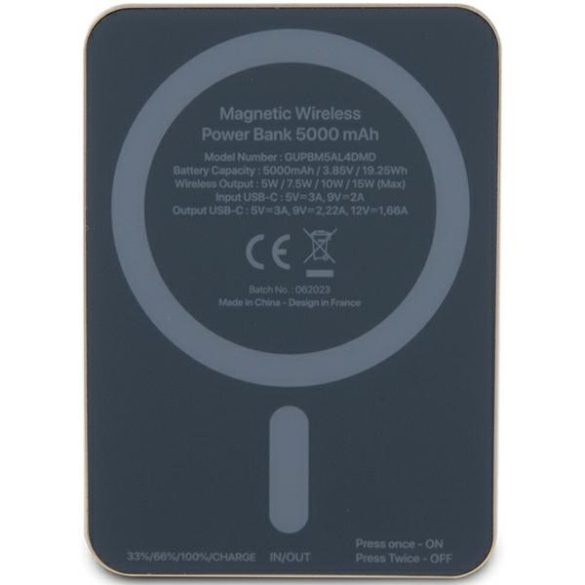 Guess 4G Strassed Metal Logo MagSafe Powerbank (GUPBM5AL4DMK) MagSafe kompatibilis hordozható külső akkumulátor és vezeték nélküli töltő, 5000 mAh, 15W, rozéarany