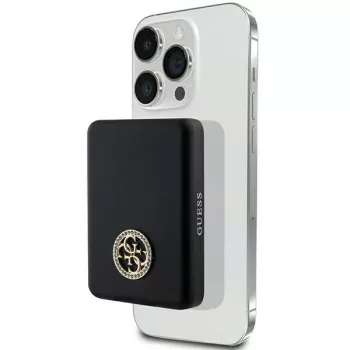   Guess 4G Strassed Metal Logo MagSafe Powerbank (GUPBM5AL4DMK) MagSafe kompatibilis hordozható külső akkumulátor és vezeték nélküli töltő, 5000 mAh, 15W, fekete