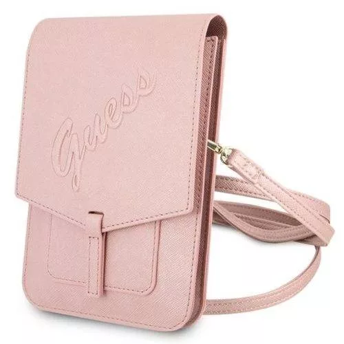 Guess Universal Phone Bag Saffiano Script max 6.7" táska (GUWBRSAVSPI) rózsaszín