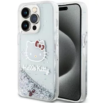   Hello Kitty Liquid Glitter Charms Kitty Head case for iPhone 14 Pro Max tok, ezüst