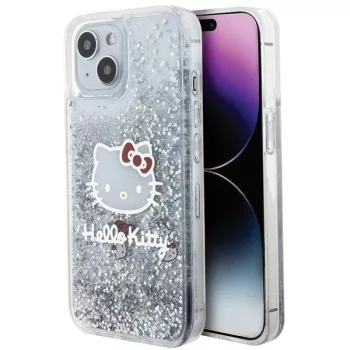   Hello Kitty Liquid Glitter Charms Kitty Head iPhone 15 hátlap, tok, ezüst