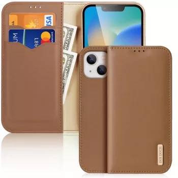   Dux Ducis Hivo bőr Flip Cover eredeti bőr oldalra nyíló tok kártyatartóval iPhone 14 Plus, barna