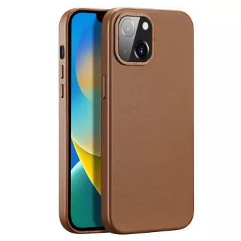   Dux Ducis Grit bőr tok iPhone 14 Plus Elegáns műbőr borítás (MagSafe), barna