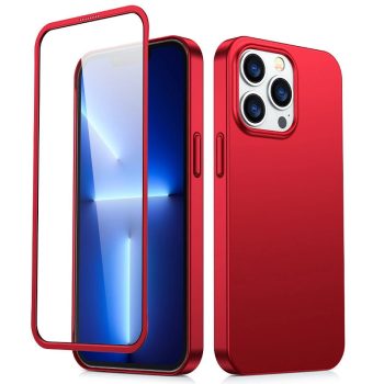   Joyroom 360 Full Case elülső és hátsó borítás iPhone 13 Pro + edzett üvegfólia képernyővédő, piros
