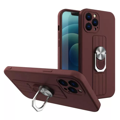 Ring Silicone Finger Grip Samsung Galaxy S21 Plus hátlap, tok, barna