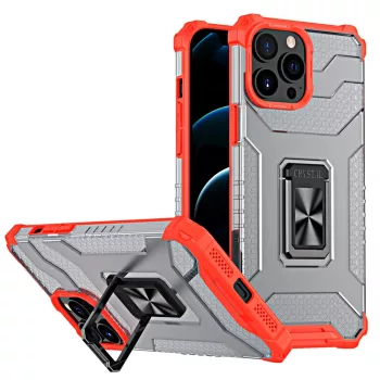   Crystal Ring Case Kickstand ütésálló tok, iPhone 12 Pro Max, piros