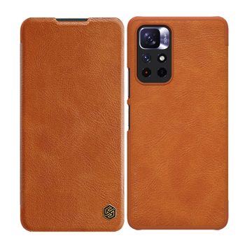   Nillkin Qin tok Xiaomi Redmi Note 11T 5G/Note 11S 5G/Note 11 5G (Kína)/Poco M4 Pro 5G kamera fedél Holster Cover Cover Flip tok, barna