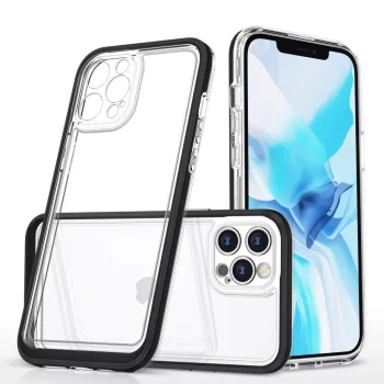   Clear 3in1 Case iPhone 12 Pro Max ütésálló hátlap, tok, átlátszó-fekete