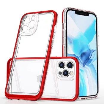   Clear 3in1 Case iPhone 12 Pro Max ütésálló hátlap, tok, átlátszó-piros