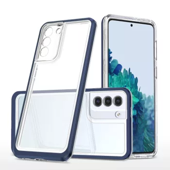   Clear 3in1 Case Samsung Galaxy S21 Plus ütésálló hátlap, tok, átlátszó-kék