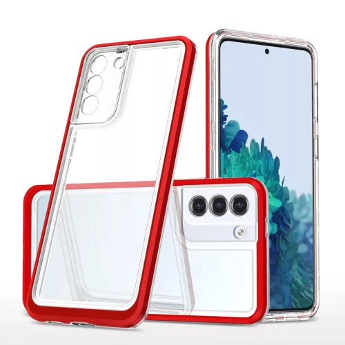 Clear 3in1 Case Samsung Galaxy S21 Plus ütésálló hátlap, tok, átlátszó-piros