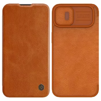   Nillkin Qin bőr Pro Case iPhone 14 Plus Holster Cover oldalra nyíló tok, barna