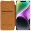 Nillkin Qin bőr Pro Case iPhone 14 Plus Holster Cover oldalra nyíló tok, barna