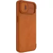Nillkin Qin bőr Pro Case iPhone 14 Plus Holster Cover oldalra nyíló tok, barna