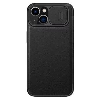   Nillkin Qin bőr Pro Case iPhone 14 Plus Holster Cover oldalra nyíló tok, fekete