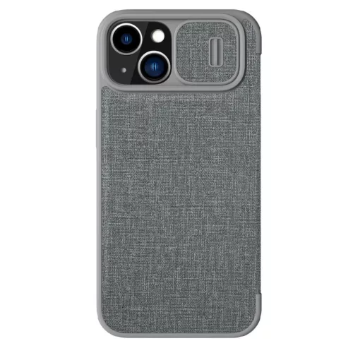 Nillkin Qin Qin Cloth Pro Case iPhone 14 Plus oldalra nyíló tok, szürke