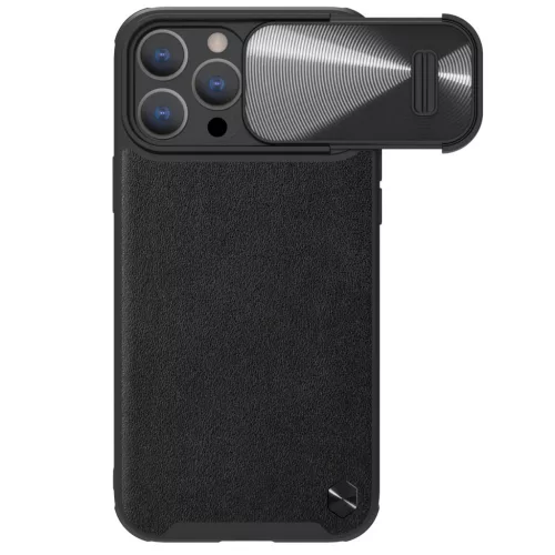 Nillkin CamShield Leather S Case iPhone 14 Pro ütésálló hátlap, tok, fekete