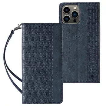   Magnet Strap oldalra nyíló tok iPhone 12 Pro Max Pouch Wallet + Mini Lanyard Pendant, kék