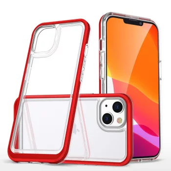   Clear 3in1 Case iPhone 14 Plus ütésálló hátlap, tok, átlátszó-piros