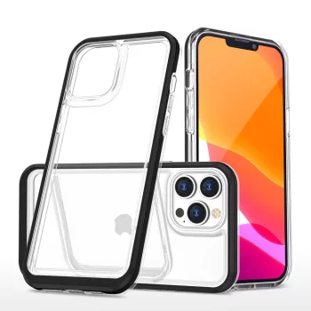   Clear 3in1 Case iPhone 14 Pro Max ütésálló hátlap, tok, átlátszó-fekete