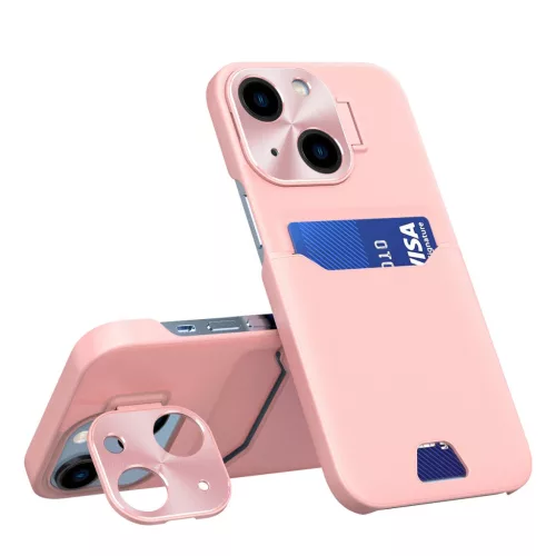 Leather Stand Case tok iPhone 14 cover card wallet with stand, rózsaszín