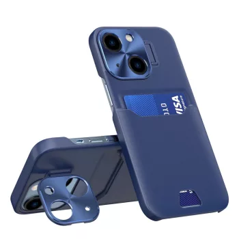   Leather Stand Case tok iPhone 14 cover card wallet with stand, kék