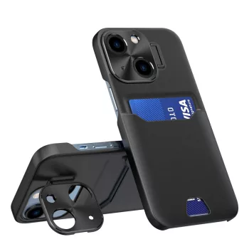   Leather Stand Case tok iPhone 14 cover card wallet with stand, fekete