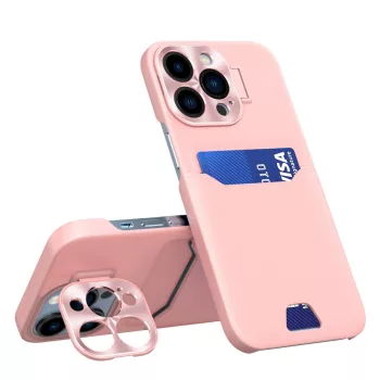   Leather Stand Case tok iPhone 14 Pro Max cover card wallet with stand, rózsaszín