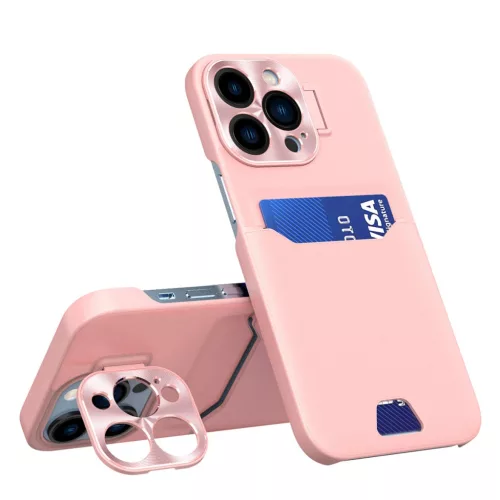 Leather Stand Case tok iPhone 14 Pro Max cover card wallet with stand, rózsaszín