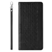 Magnet Strap oldalra nyíló tok iPhone 14 Pro Flip Wallet Mini Lanyard Stand, fekete