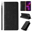 Magnet Strap oldalra nyíló tok iPhone 14 Plus Flip Wallet Mini Lanyard Stand, fekete