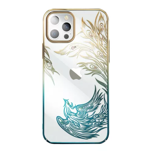 Kingxbar Phoenix Luxus iPhone 14 Plus tok kristályokkal, arany, kék