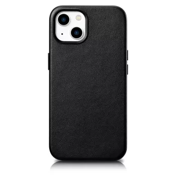   iCarer tok Bőrborítás iPhone 14 Plus MagSafe valódi bőr tok, fekete