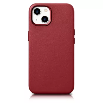   iCarer tok bőr tok természetes bőrből iPhone 14 Plus, (MagSafe), piros