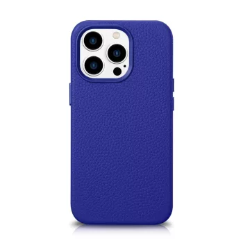   iCarer Litchi prémium bőr tok iPhone 14 Pro mágneses bőr tok MagSafe, sötétkék