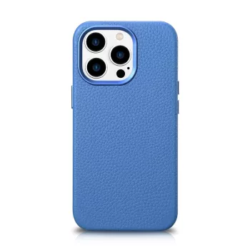   iCarer Litchi prémium bőr tok iPhone 14 Pro Max mágneses bőr tok MagSafe, kék
