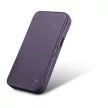 iCarer CE prémium bőr fóliatok iPhone 14 Plus mágneses bőr flip fóliatok MagSafe, lila